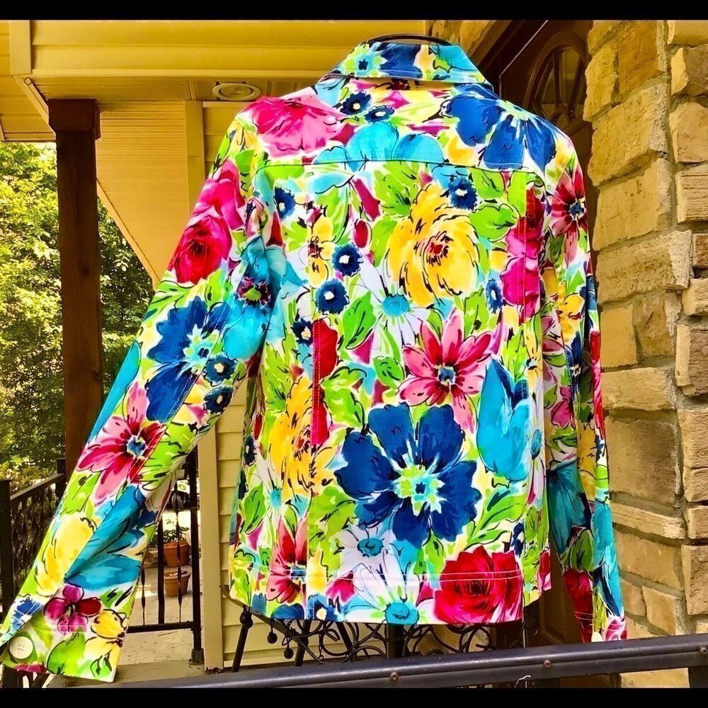 LAURA ASHLEY ABSTRACT ART BRIGHT FLORAL JACKET S NWT - Picture 8 of 11